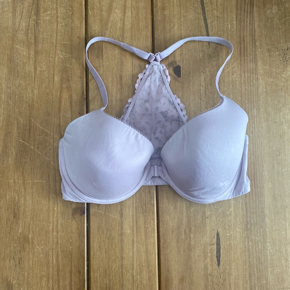 Victoria’s Secret front close racerback bra 34DD lavender